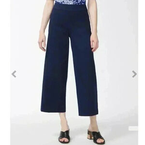 CHICOS Brigitte Navy Blue Pull on Wide Leg Slimming Cropped Pants Size 4/6